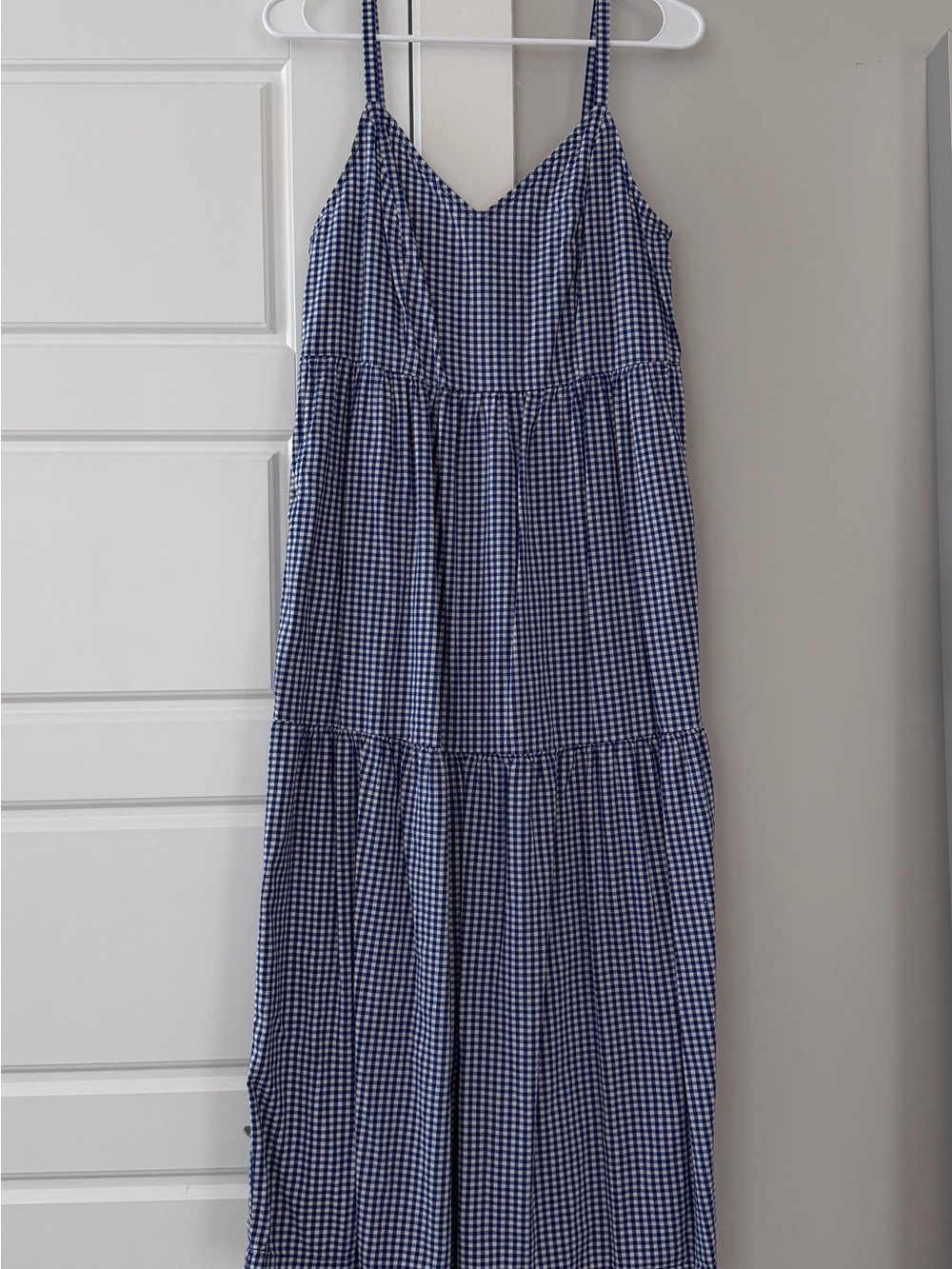 Old Navy Blue and White Gingham Tiered Maxi Dress